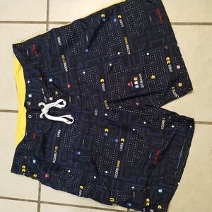 Giant Pac-Man Themed Men's Swim Shorts - Black Size 36